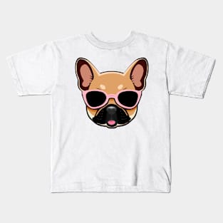 Brown Frenchie Dog in Pink Shades French Bulldog Kids T-Shirt